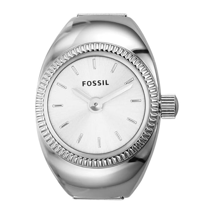 Fossil Women's White Dial Silver Stainless Steel Band Analog Quartz Two-Hand Watch Ring - ES5245