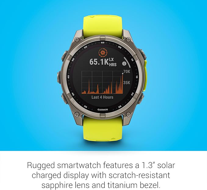 Garmin fēnix 8 Unisex Titanium with Amp Yellow/Graphite Band Solar Amoled Sapphire Long-Lasting Battery Life Dive-Rated Built-in LED Flashlight 47 Millimeters Premium Multisport GPS Smartwatch - 010-02906-20