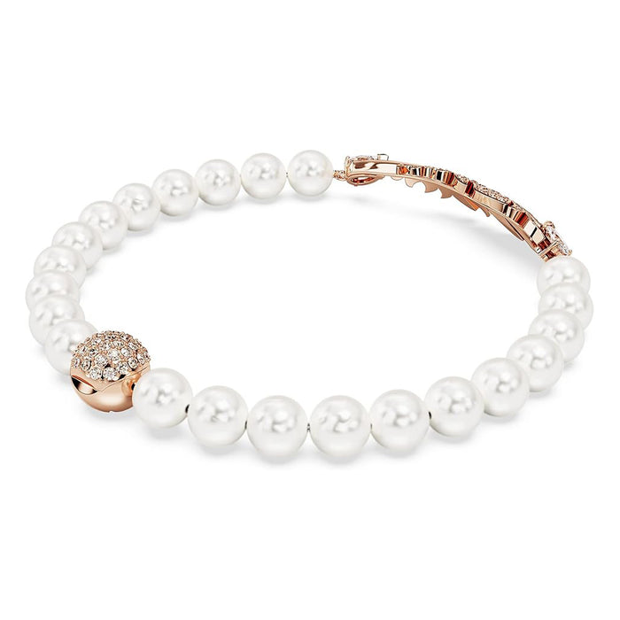 Swarovski Women's Rose Gold-Tone Finished Feather Motif with Pink Pavé and Clear Stones Medium Size Nice Pearl Bracelet - 5663482