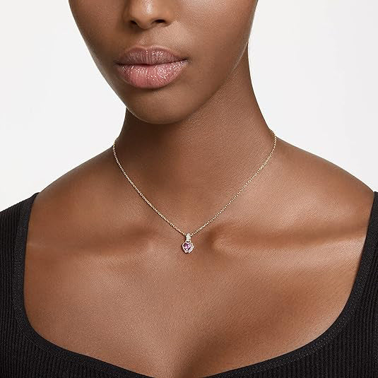 Swarovski Part of the Chroma Collection Women's Heart Shape Red Center Crystal with Clear Crystal Details in Gold-Tone Finished Setting Chroma Pendant Necklace - 5648750