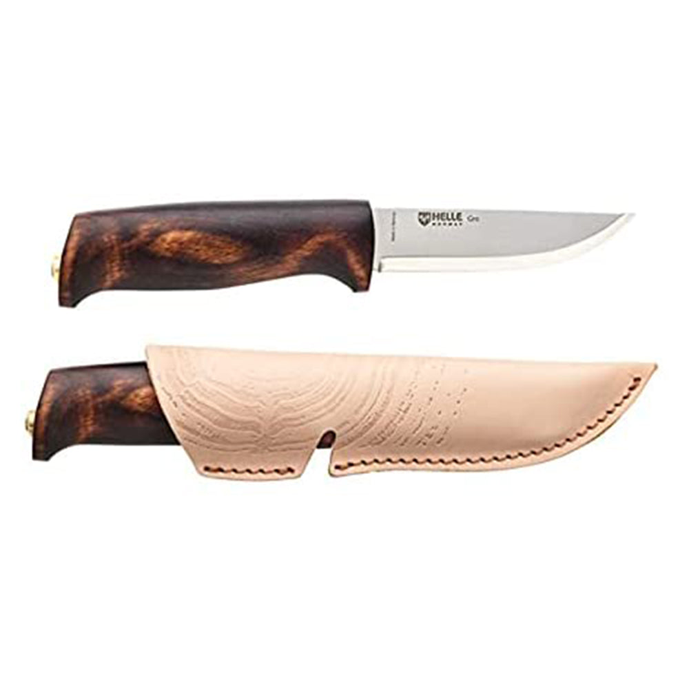  HELLE Knives - Gro - Fixed Blade Knife - Dark Colored Birch  Wood Handle - Field Knife for Camping, Hunting, Sandvik 12C27 Stainless  Steel - Leather Sheath - Made in Norway