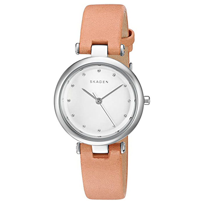 Skagen Womens Tanja Light Japanese Quartz White Dial Brown Leather Stainless Steel Watch - SKW2455