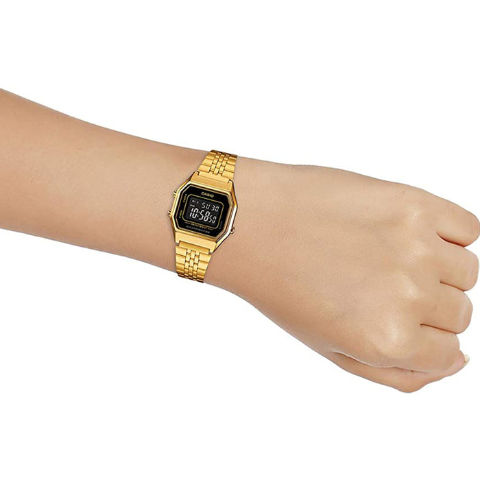 Casio Womens Mid-Size Black Dial Gold Tone Digital Retro Quartz Watch —  WatchCo